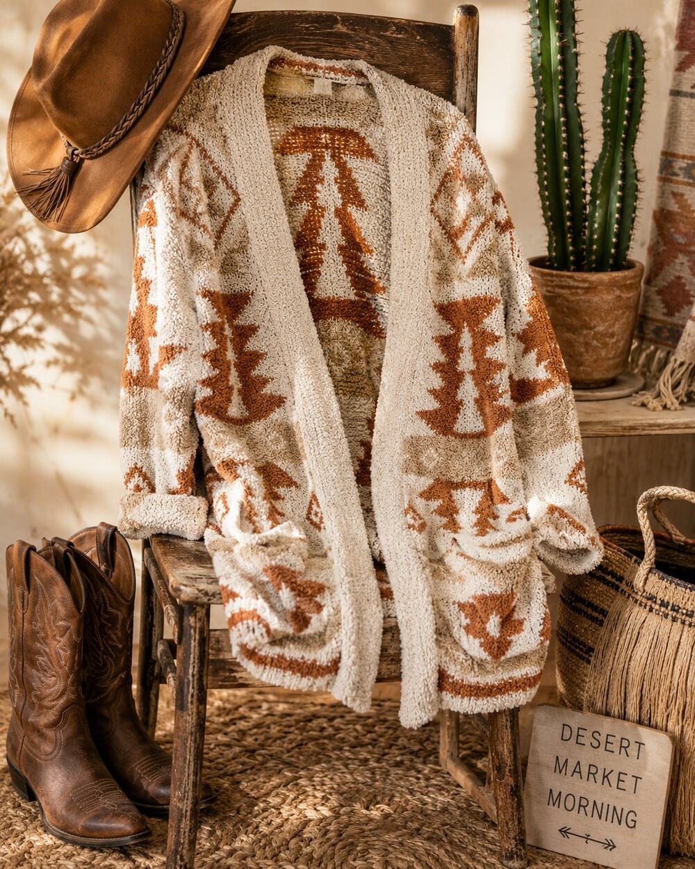 Altar'd State Southwestern Open Front Cozy Cardigan Size M